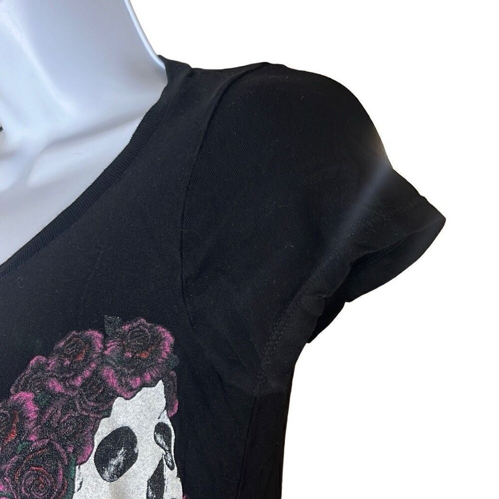 Lauren Moshi XS Skull Roses Tunic Top Black Day of The Dead Halloween Oversized‎ - Picture 4 of 9
